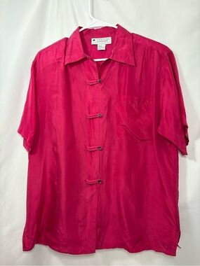 Vintage Sophisticates 100% Silk Button-Front Blouse in Fuchsia Size Medium